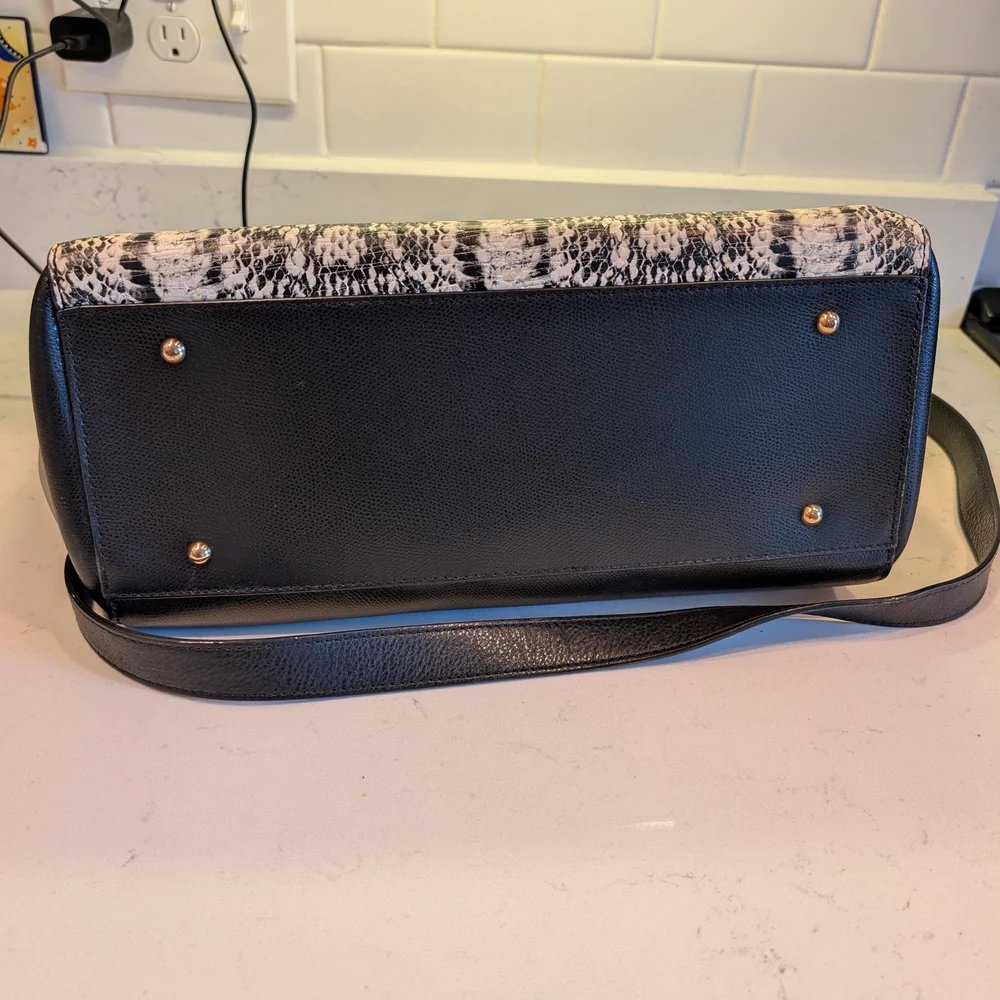 Lauren Ralph Lauren Whitby Black and White Snakeskin Satchel
